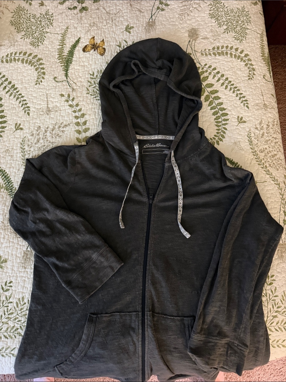 Eddie Bauer Woman’s Dark Charcoal Lightweight Zip-Up Hoodie